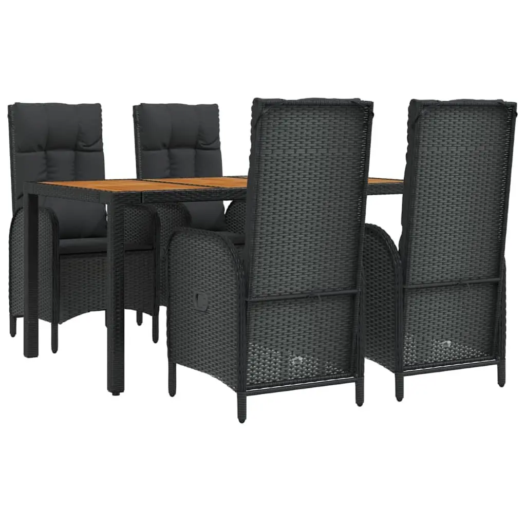 Garden Dining Set 5 Piece Black Poly Rattan Outdoor Furniture with Cushions