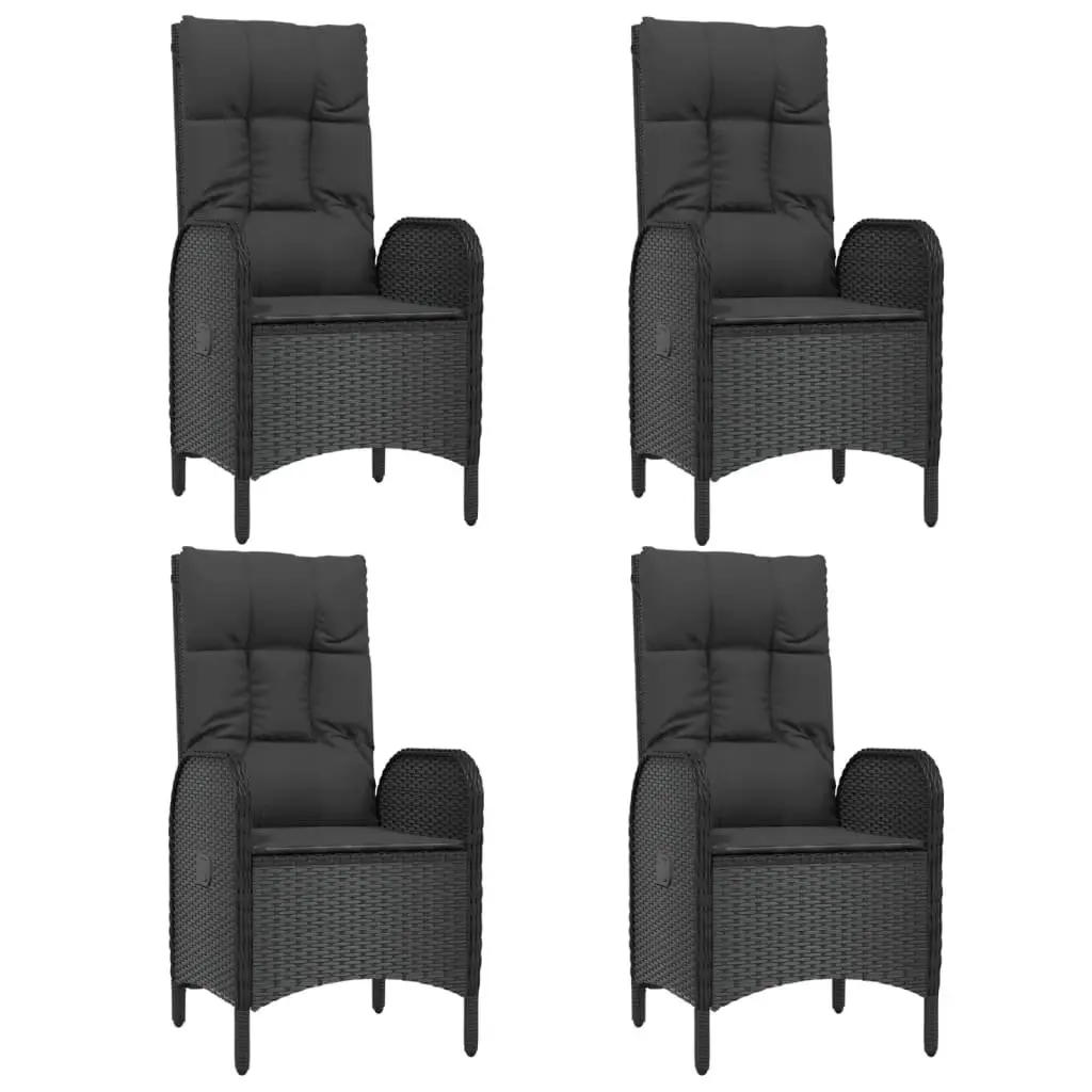 Garden Dining Set 5 Piece Black Poly Rattan Outdoor Furniture with Cushions