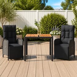 3 Piece Outdoor Dining Set Garden Furniture Black Poly Rattan Chairs Table