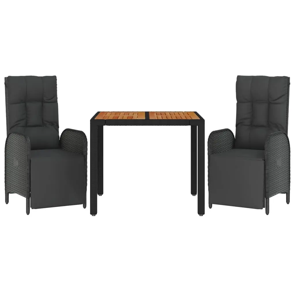 3 Piece Outdoor Dining Set Garden Furniture Black Poly Rattan Chairs Table