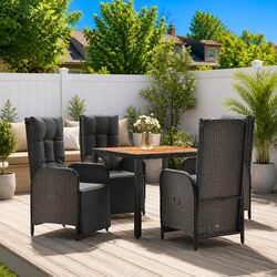 5 Piece Outdoor Garden Dining Set with Cushions Black Poly Rattan Furniture