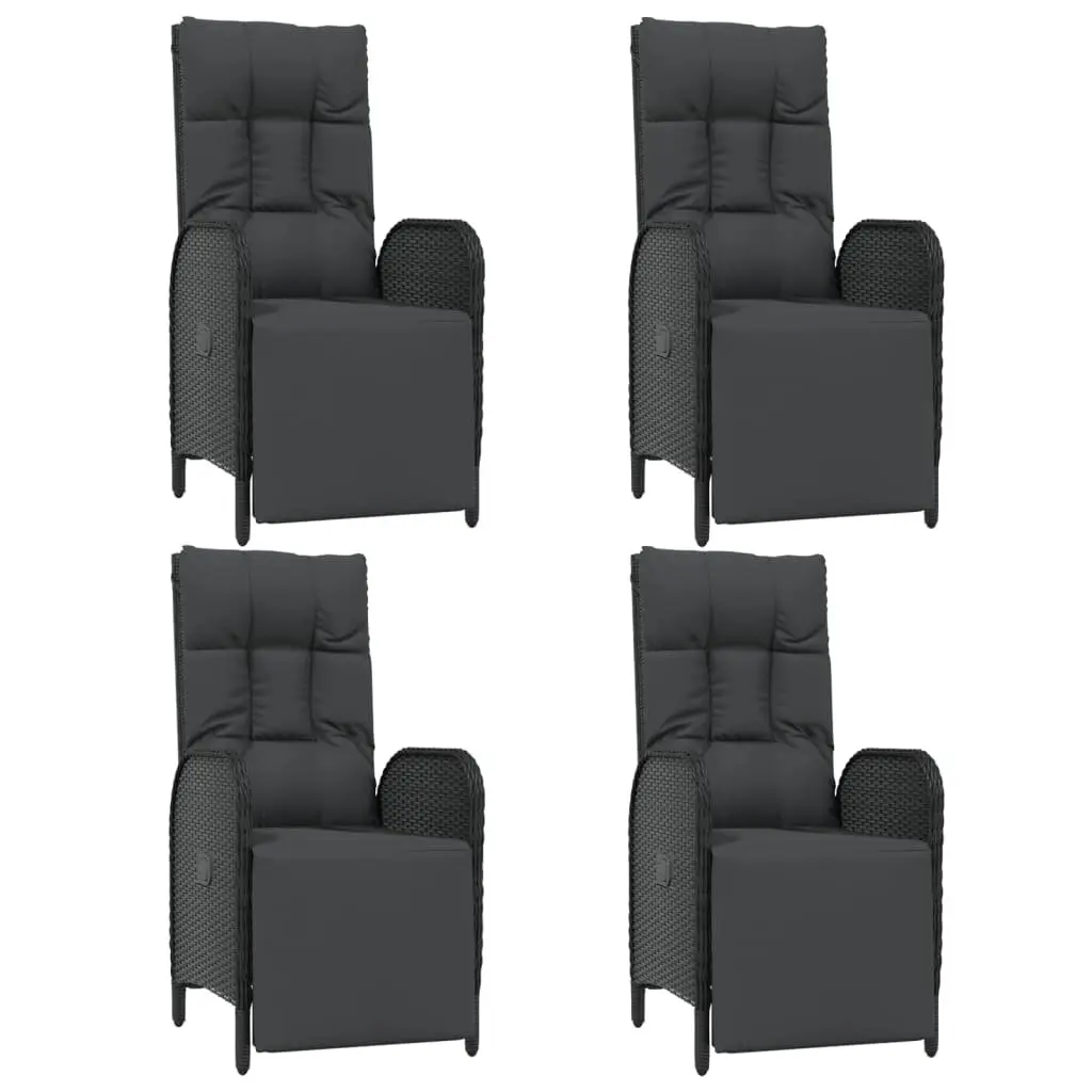 5 Piece Outdoor Garden Dining Set with Cushions Black Poly Rattan Furniture