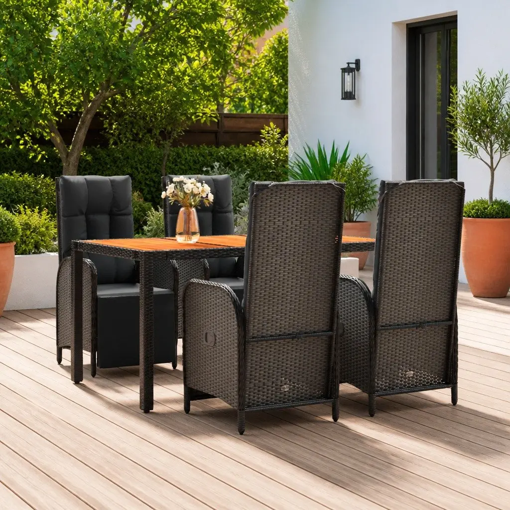 5 Piece Outdoor Garden Dining Set with Cushions Weather-resistant Poly Rattan Black