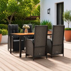 5 Piece Outdoor Garden Dining Set with Cushions Poly Rattan Black Furniture