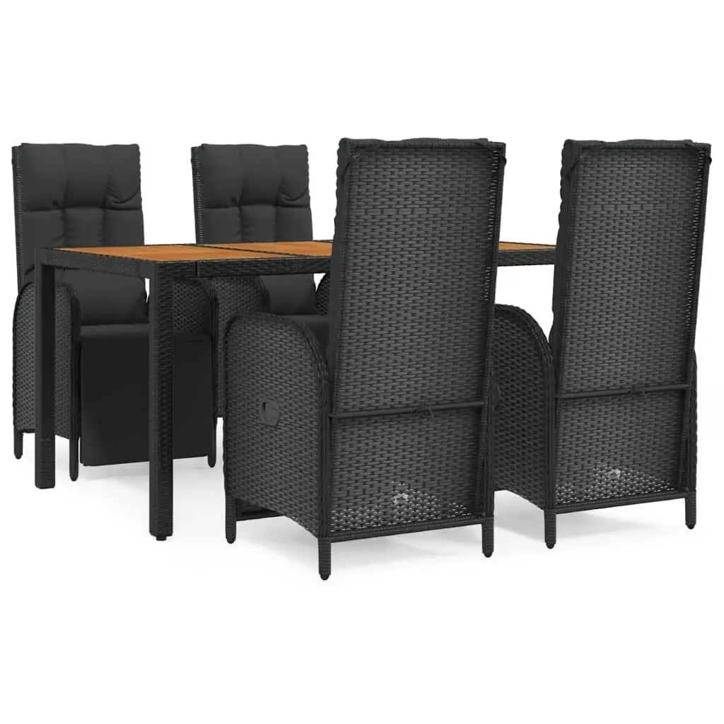 5 Piece Outdoor Garden Dining Set with Cushions Weather-resistant Poly Rattan Black