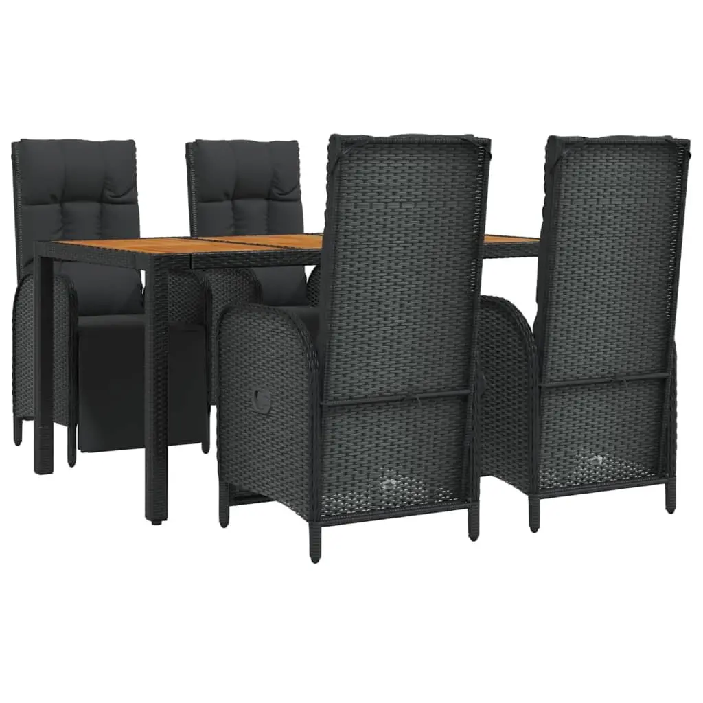 5 Piece Outdoor Garden Dining Set with Cushions Weather-resistant Poly Rattan Black