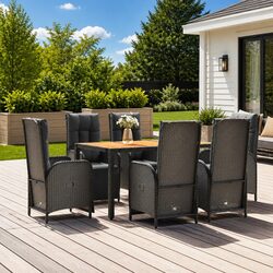 Garden Dining Set 7 Piece Outdoor Furniture Black Rattan Chairs Table Cushions