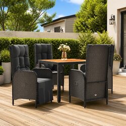 Garden Dining Set 5 Piece Black Poly Rattan Table Chairs with Cushions Outdoor