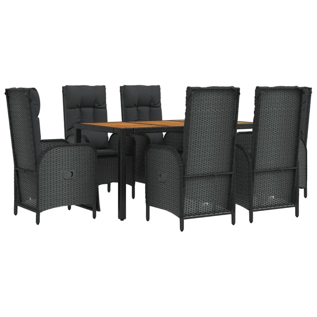 7 Piece Garden Dining Set with Cushions Black Outdoor Furniture Rattan Table
