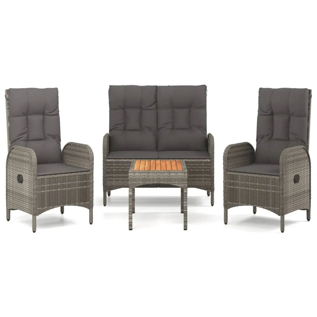 Garden Dining Set 4 Piece Weather-resistant PE Rattan Outdoor Lounge Furniture with Cushions Grey