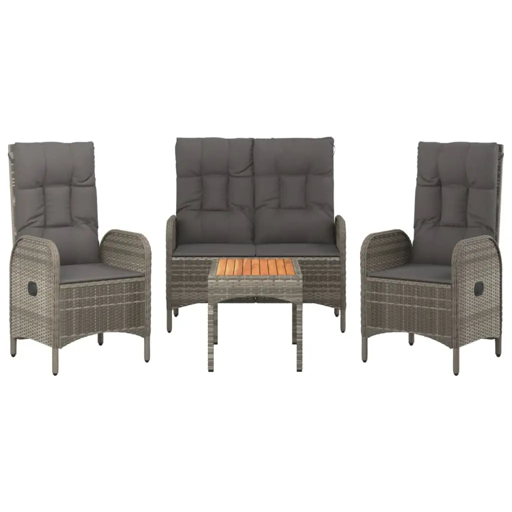 Garden Dining Set 4 Piece Weather-resistant PE Rattan Outdoor Lounge Furniture with Cushions Grey