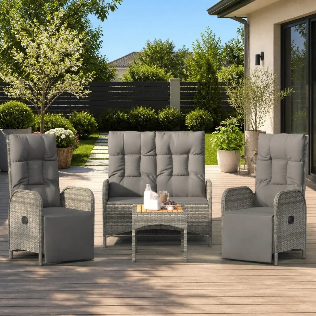 Garden Dining Set 4 Piece Outdoor Furniture Grey Poly Rattan Chairs Table