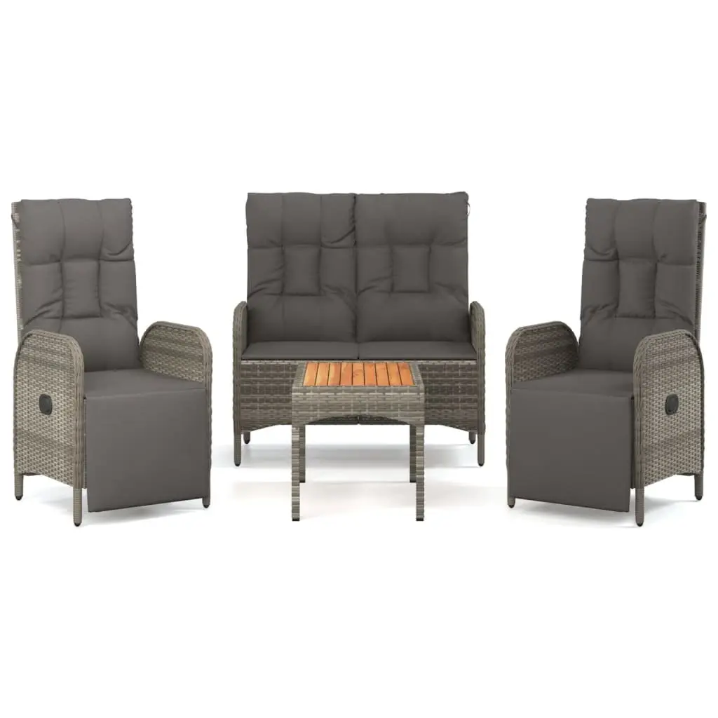 Garden Dining Set 4 Piece Outdoor Furniture Grey Poly Rattan Chairs Table