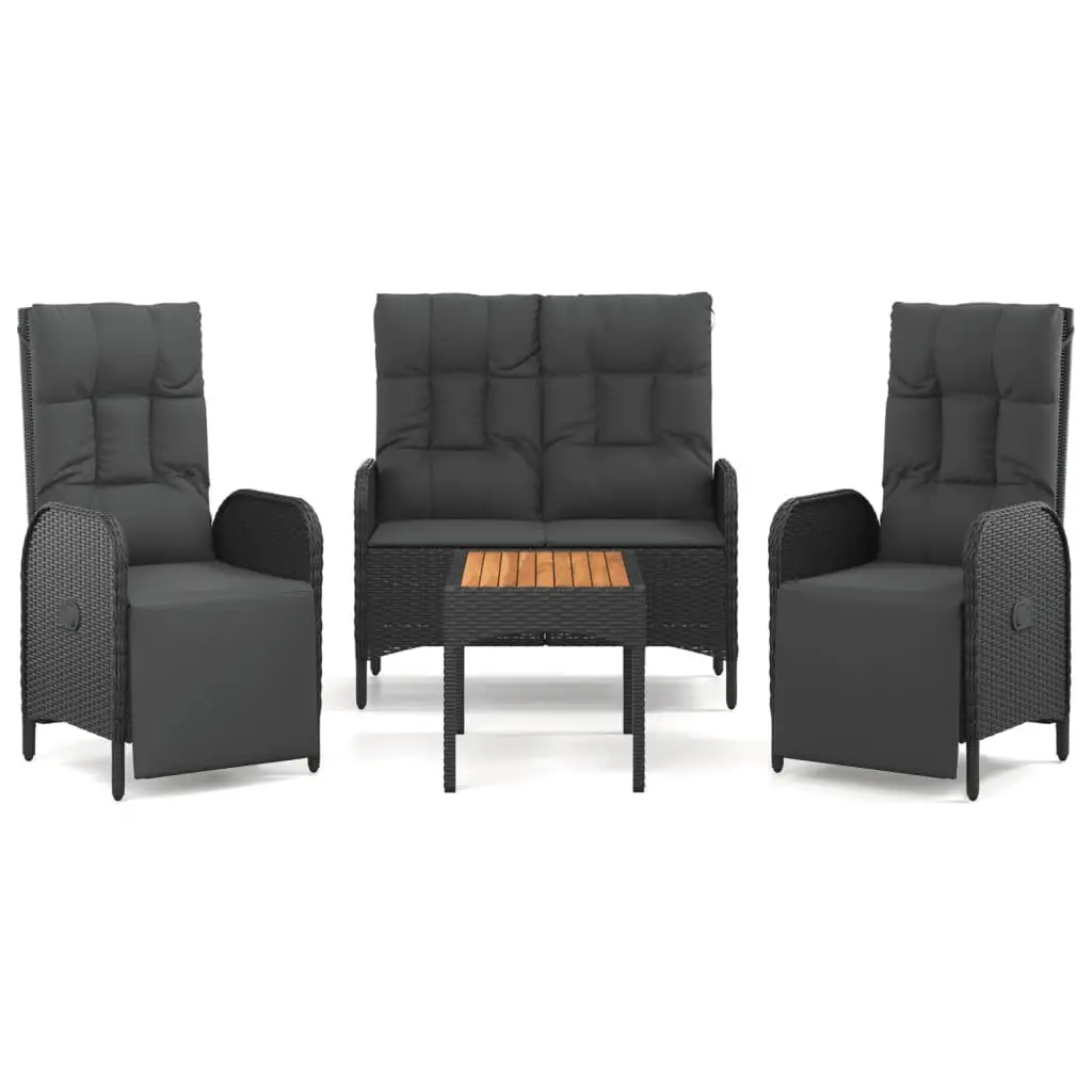 4 Piece Outdoor Garden Dining Set with Cushions Black Poly Rattan Chairs Table