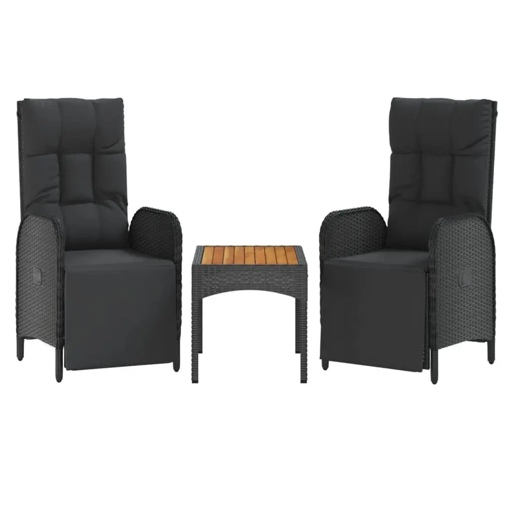 4 Piece Outdoor Garden Dining Set with Cushions Black Poly Rattan Chairs Table