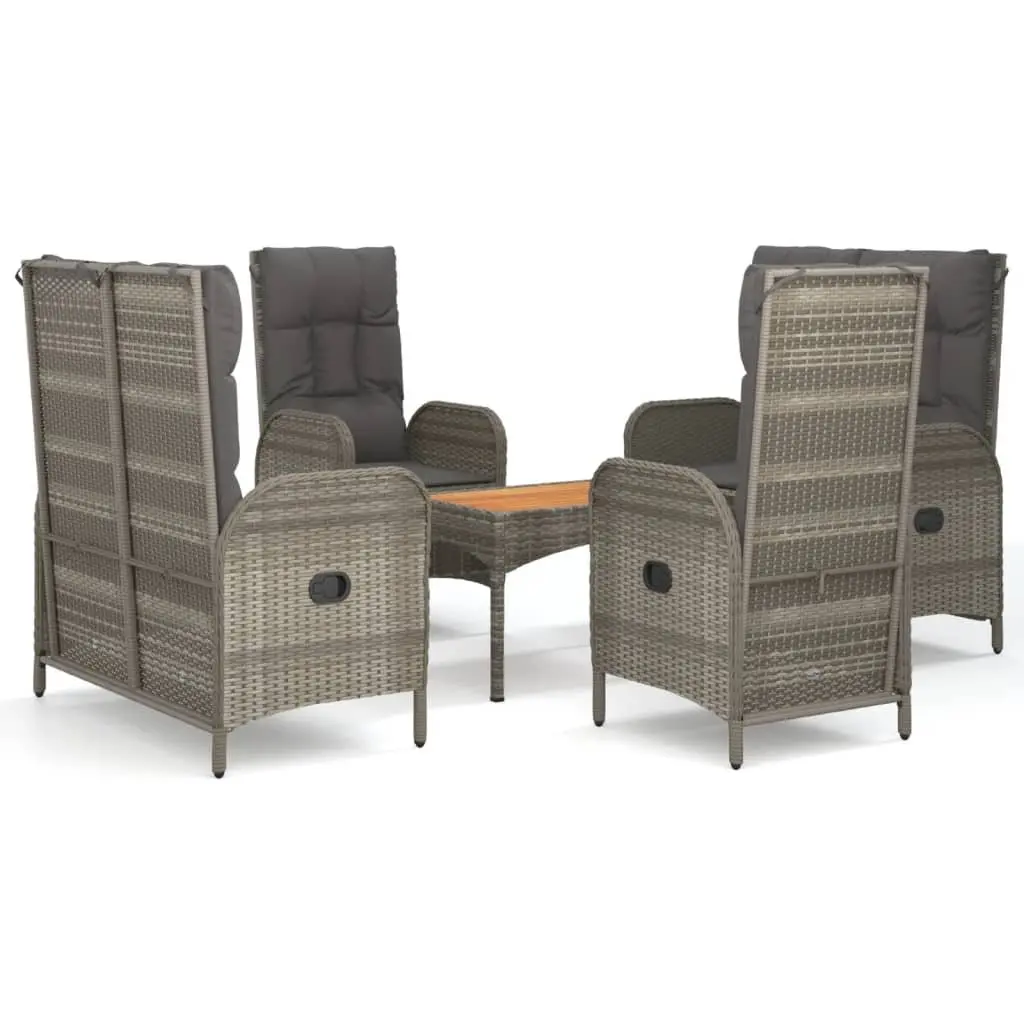 5-Piece Garden Dining Set Outdoor Furniture Grey Poly Rattan Table Chairs