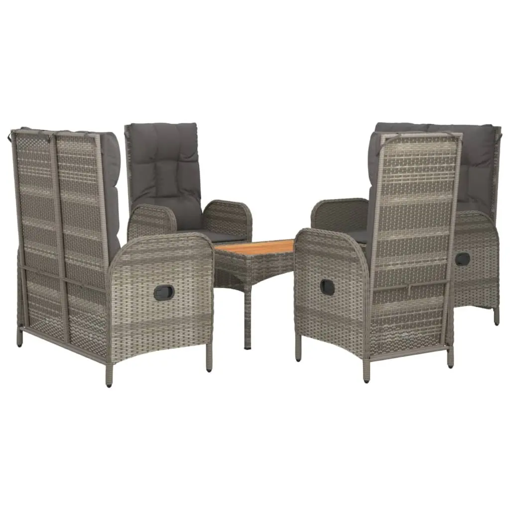 5-Piece Garden Dining Set Outdoor Furniture Grey Poly Rattan Table Chairs