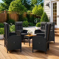 5 Piece Outdoor Dining Set Garden Furniture Black Poly Rattan Chairs Table