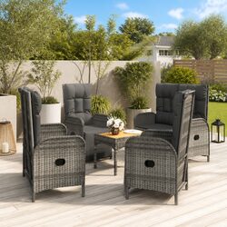 Garden Dining Set 5 Piece Outdoor Furniture Grey Poly Rattan Cushions Steel