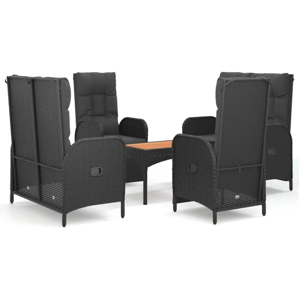 5 Piece Outdoor Garden Dining Set Black Poly Rattan Chairs Table Cushions