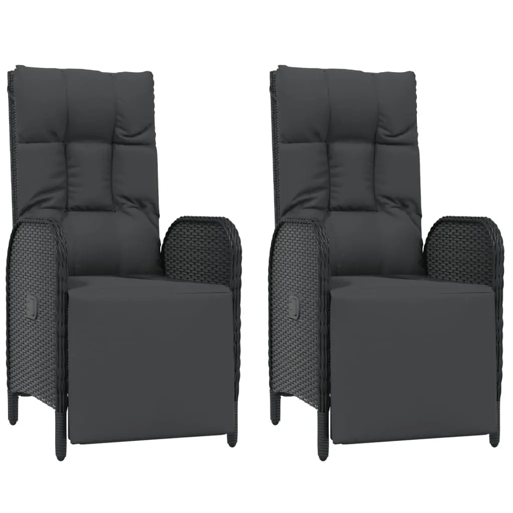 5 Piece Outdoor Garden Dining Set Black Poly Rattan Chairs Table Cushions