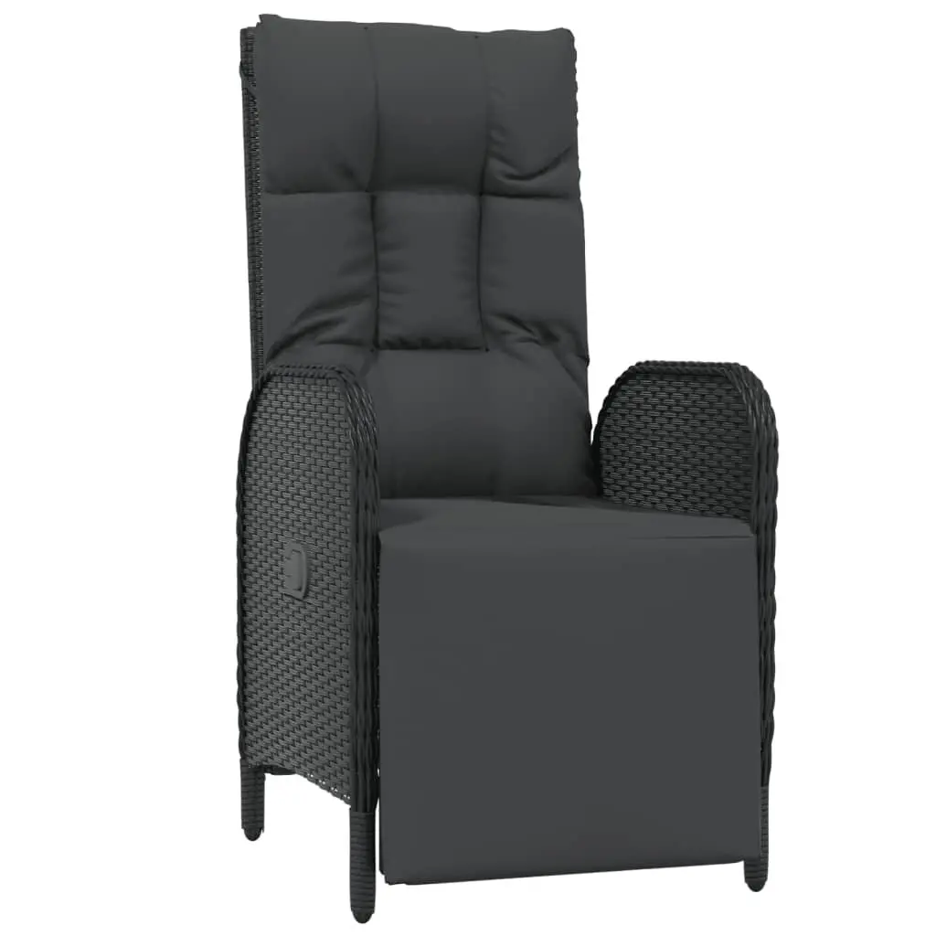 5 Piece Outdoor Garden Dining Set Black Poly Rattan Chairs Table Cushions
