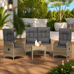 Garden Dining Set 3 Piece Outdoor Furniture Grey Poly Rattan Chairs Table
