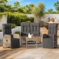 3 Piece Outdoor Dining Set Garden Furniture Grey Poly Rattan Chairs Table