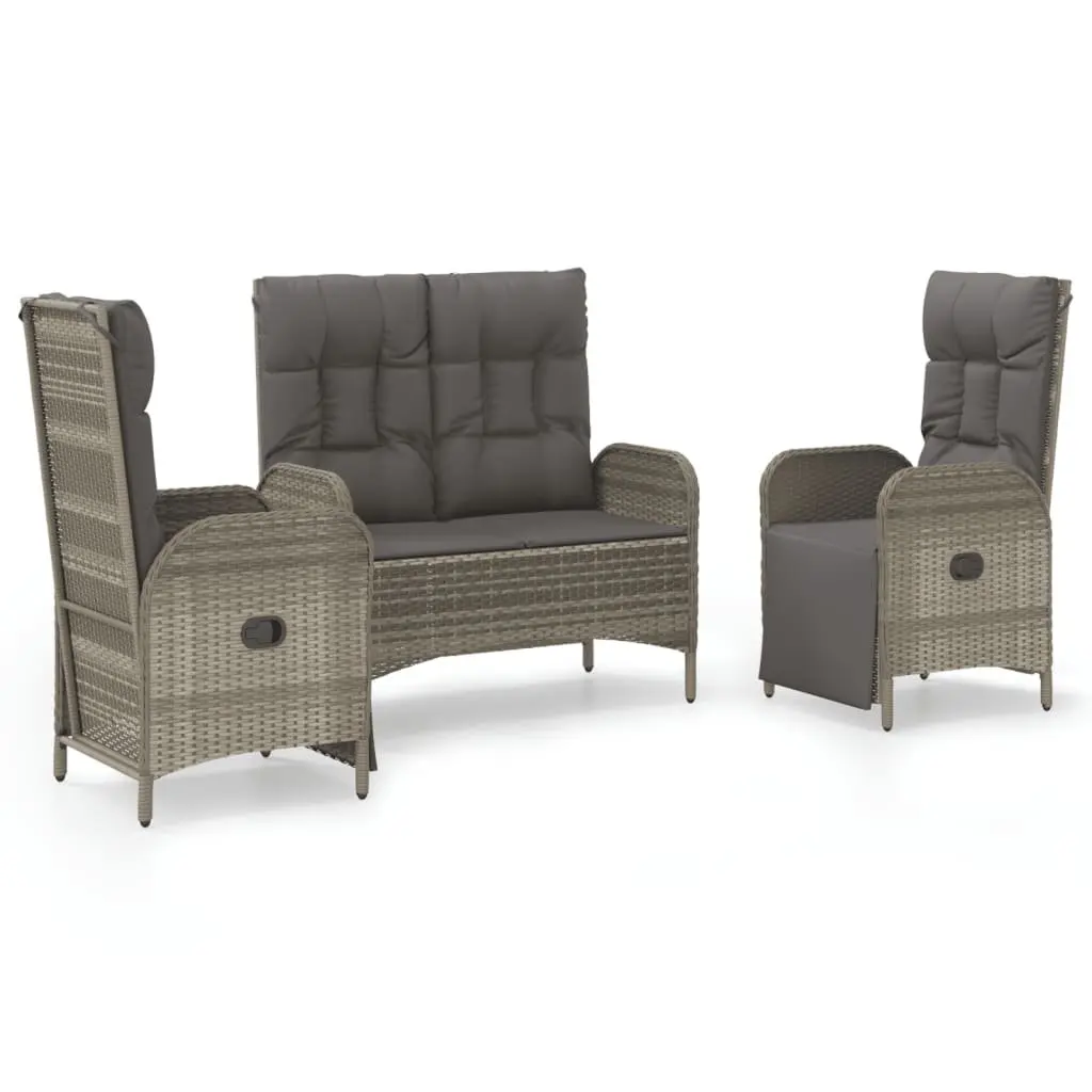 3 Piece Outdoor Dining Set Garden Furniture Grey Poly Rattan Chairs Table