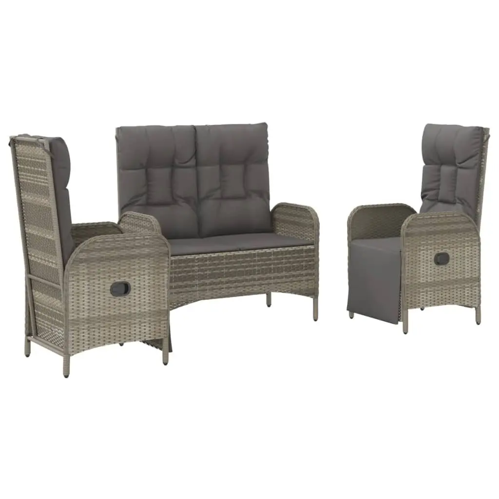 3 Piece Outdoor Dining Set Garden Furniture Grey Poly Rattan Chairs Table