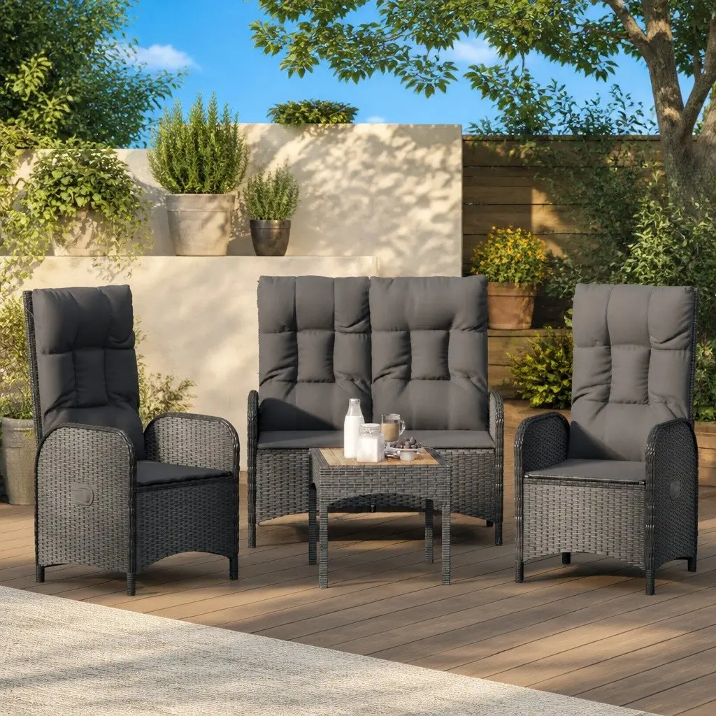 Garden Dining Set 3 Piece Outdoor Furniture Weather-Resistant PE Rattan Black