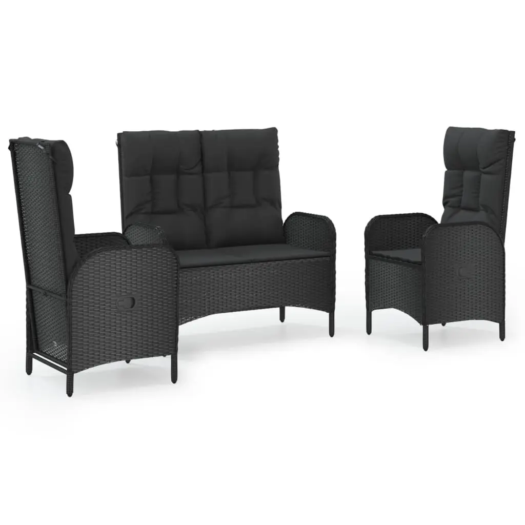 Garden Dining Set 3 Piece Outdoor Furniture Weather-Resistant PE Rattan Black