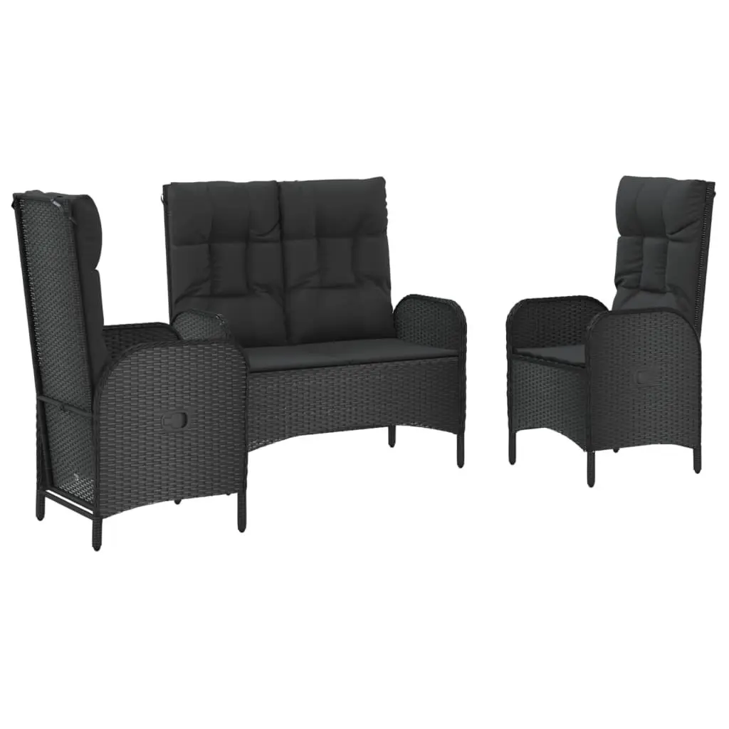 Garden Dining Set 3 Piece Outdoor Furniture Weather-Resistant PE Rattan Black