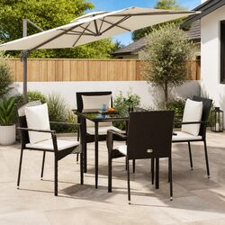 Garden Dining Set 5 Piece Outdoor Patio Furniture Black Rattan Chairs Table