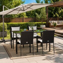 Garden Dining Set 5 Piece Outdoor Patio Furniture Black Poly Rattan with