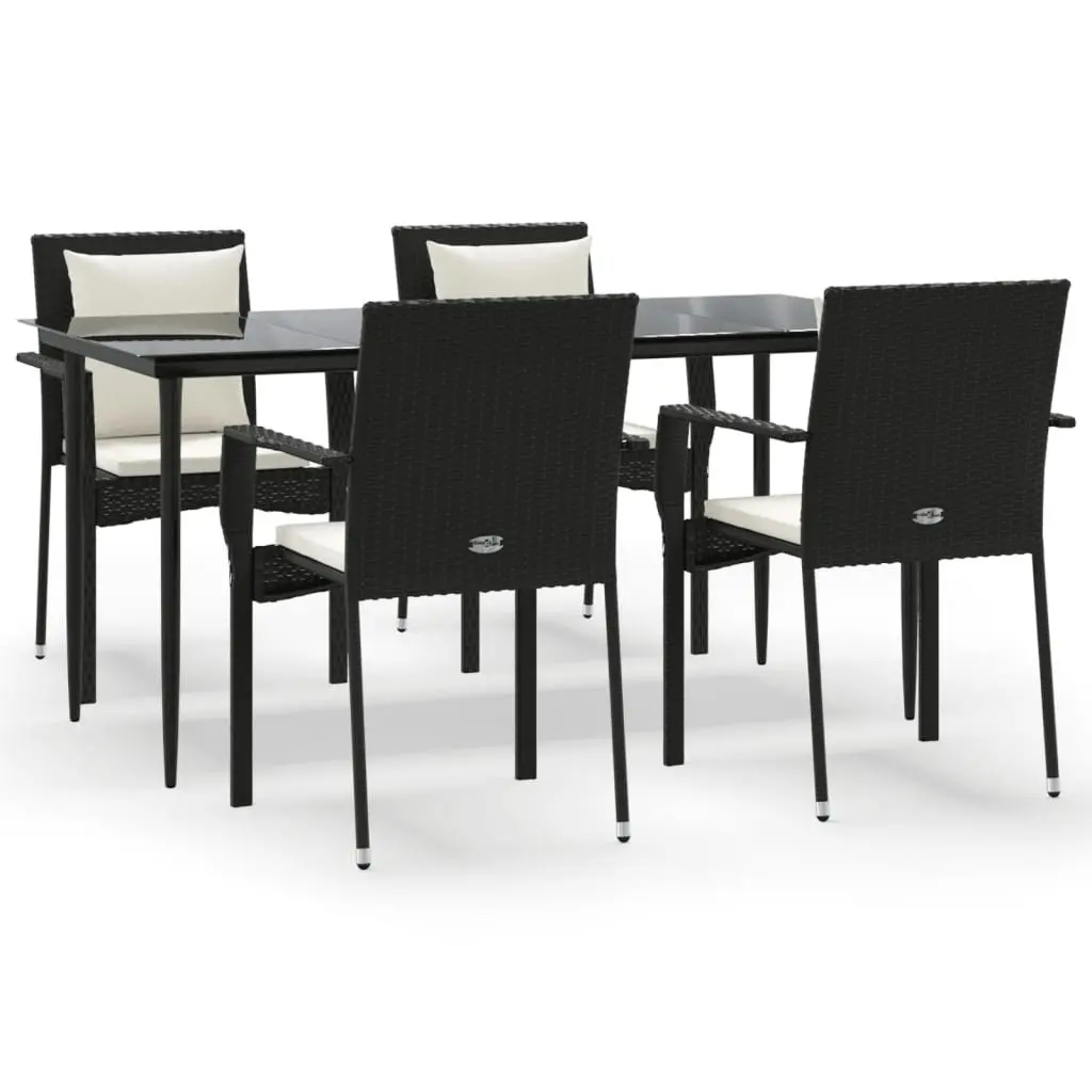 5 Piece Outdoor Garden Dining Set Black PE Rattan Chairs Table with Cushions