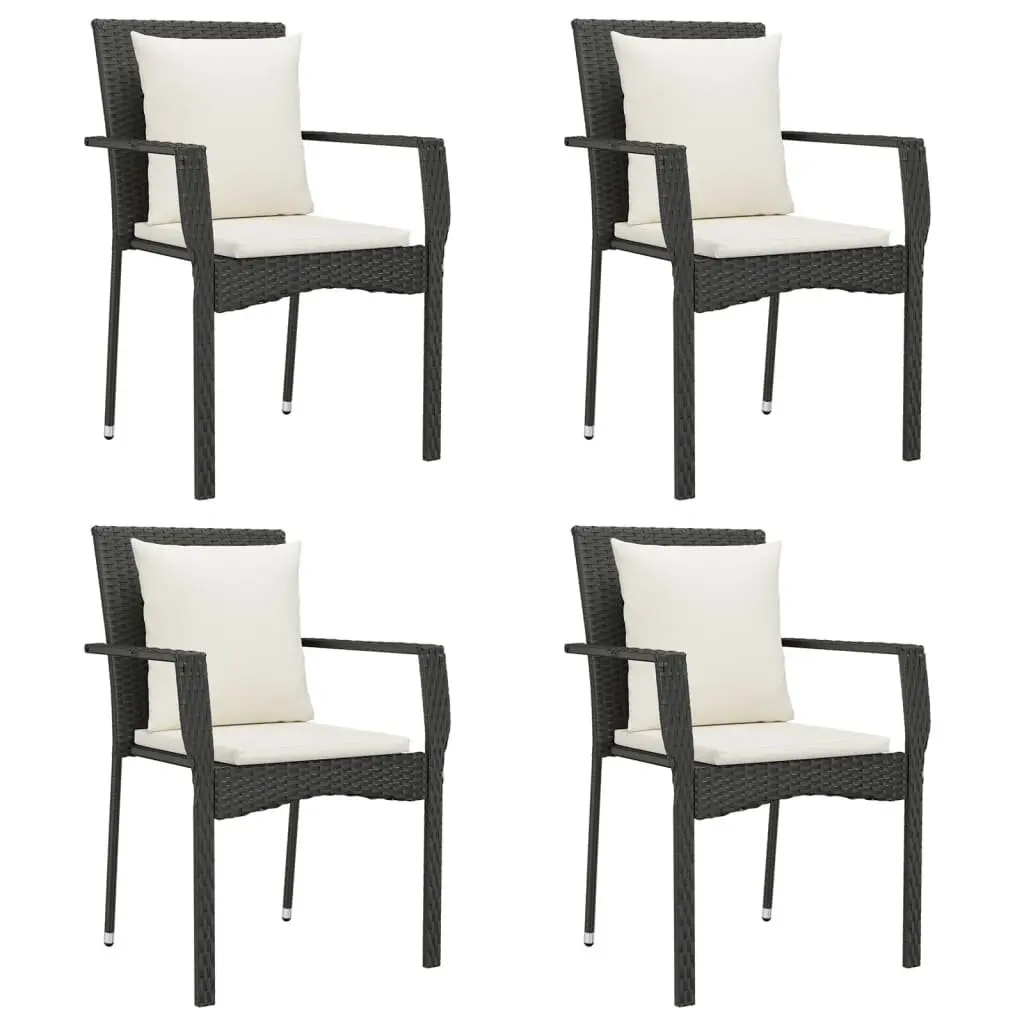 5 Piece Outdoor Garden Dining Set Black PE Rattan Chairs Table with Cushions