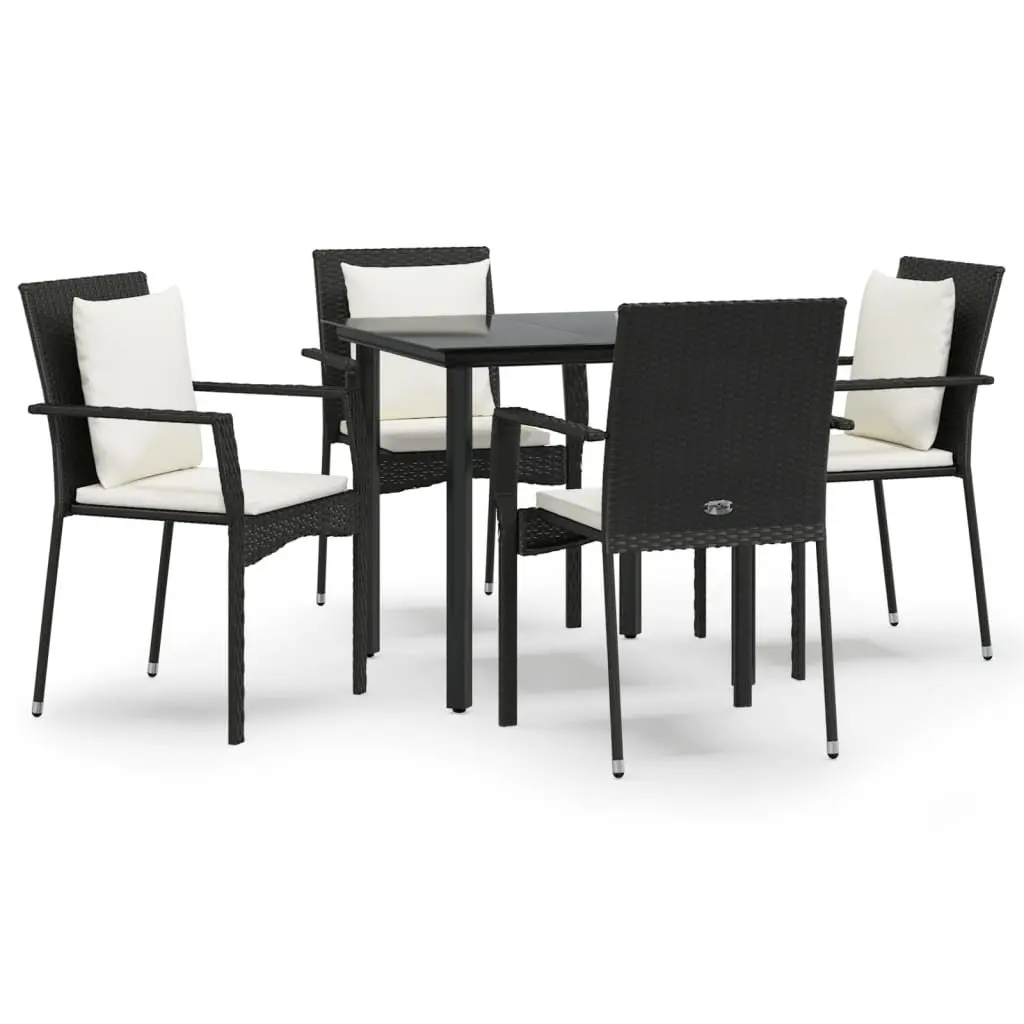 5 Piece Garden Dining Set Outdoor Furniture Weather-resistant PE Rattan Black with Cushions