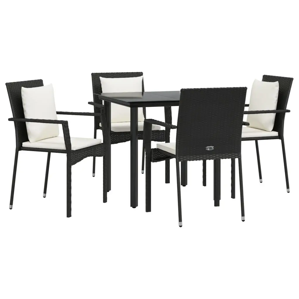 5 Piece Garden Dining Set Outdoor Furniture Weather-resistant PE Rattan Black with Cushions