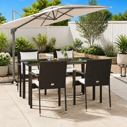 5 Piece Garden Dining Set Outdoor Patio Rattan Chairs Table with Cushions Black