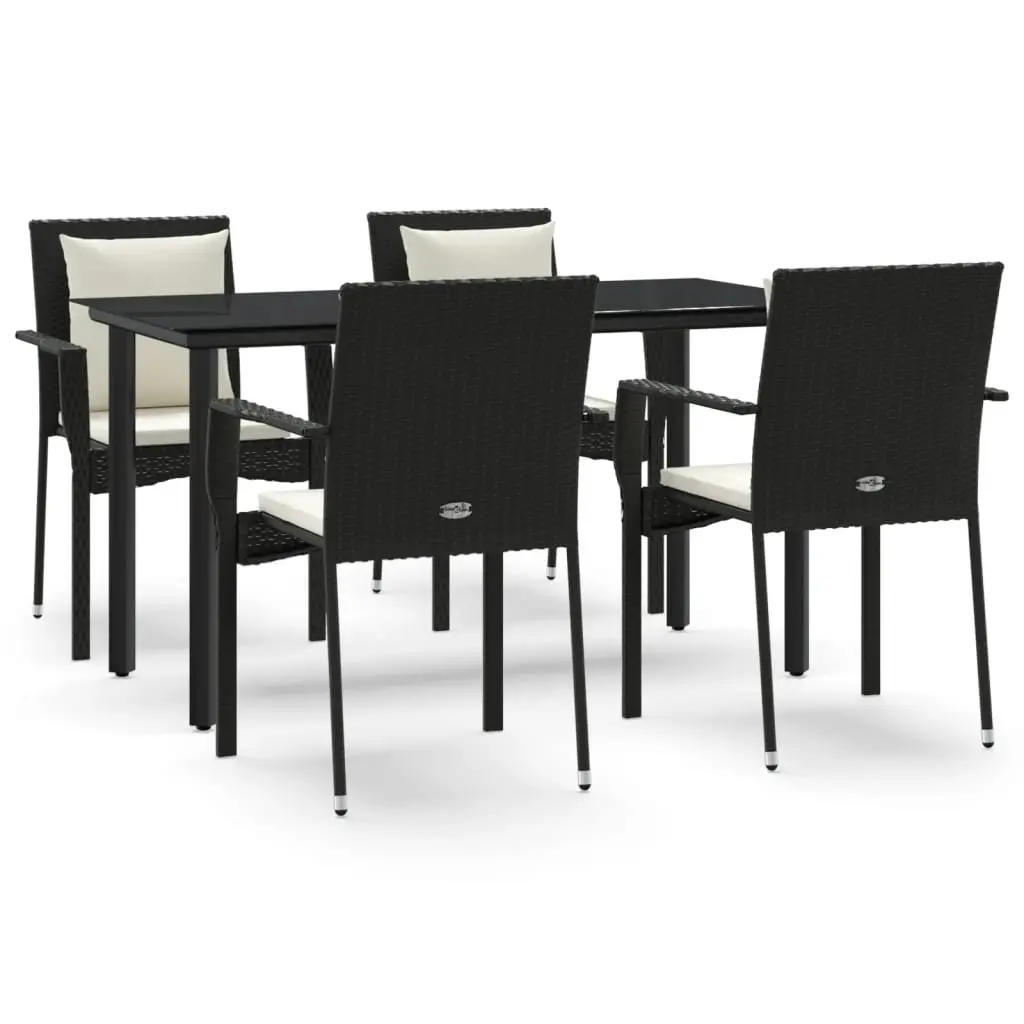 5 Piece Garden Dining Set Outdoor Patio Rattan Chairs Table with Cushions Black