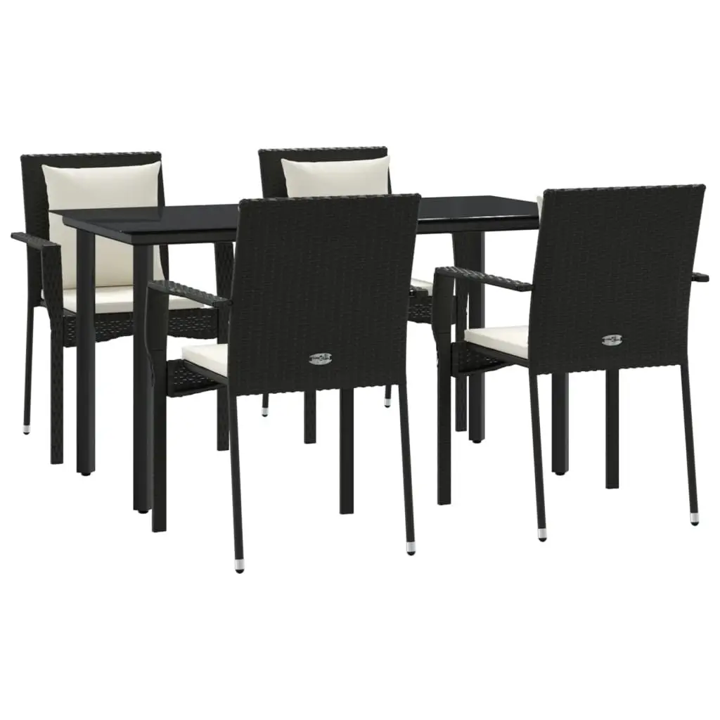 5 Piece Garden Dining Set Outdoor Patio Rattan Chairs Table with Cushions Black