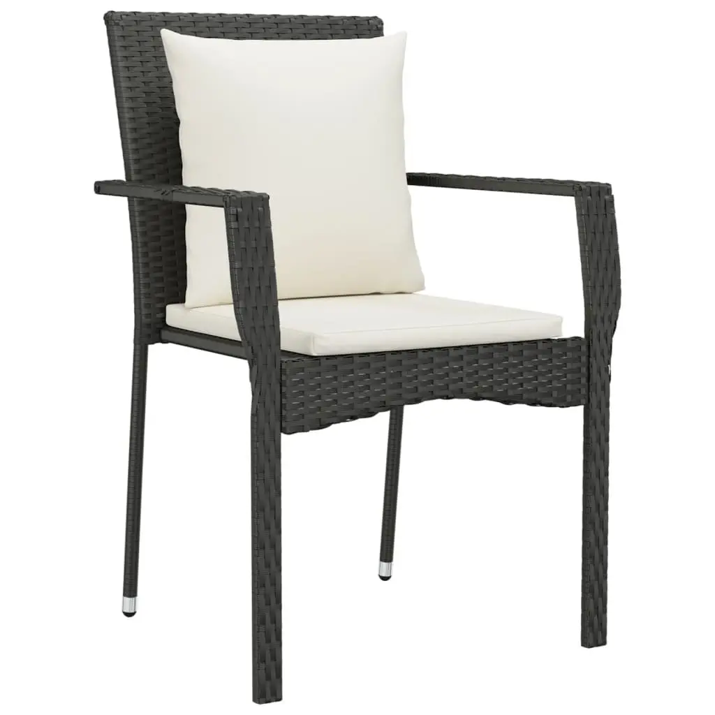5 Piece Garden Dining Set Outdoor Patio Rattan Chairs Table with Cushions Black
