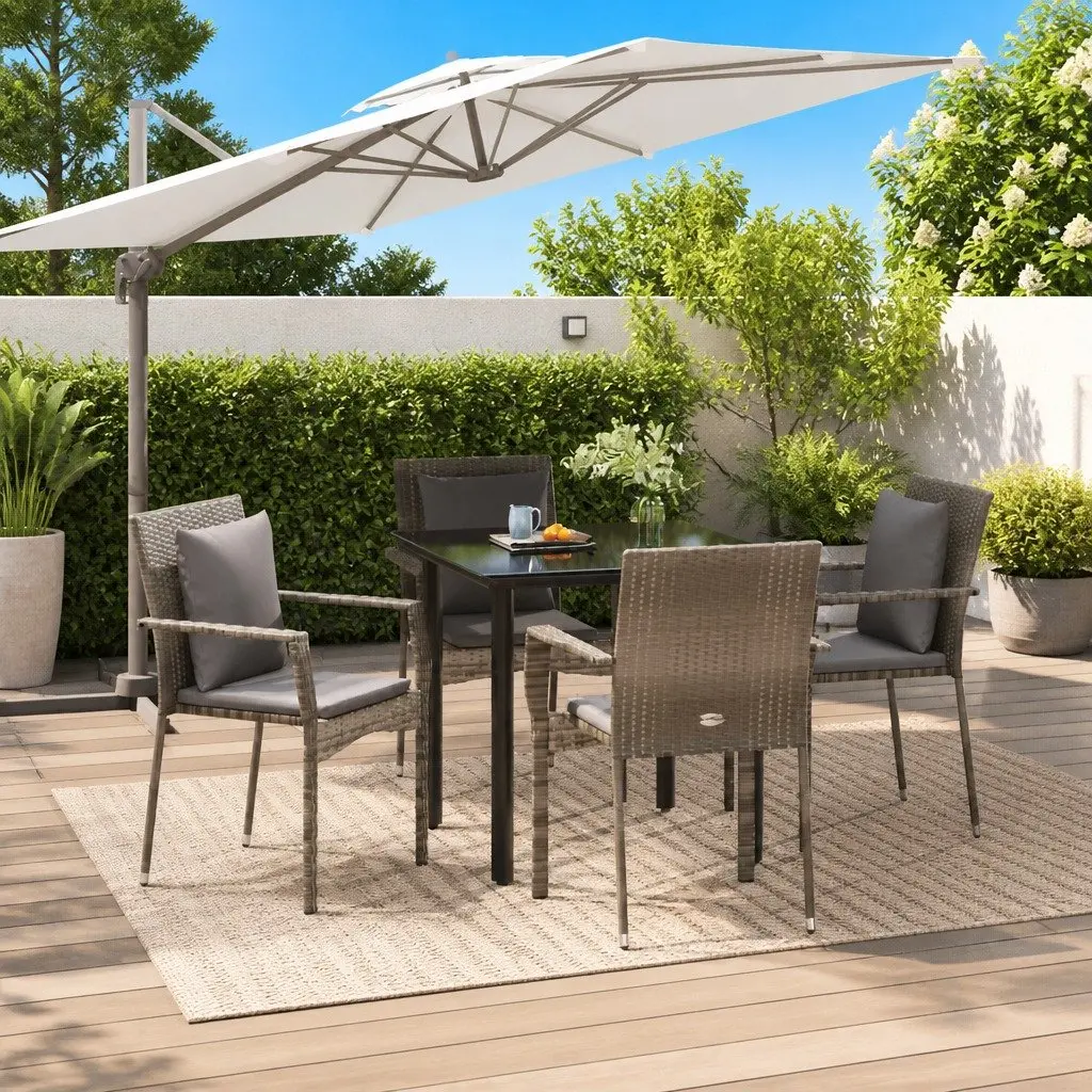 Garden Dining Set 5 Piece Outdoor Patio Furniture Grey Weather-Resistant with Cushions