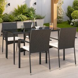 5 Piece Outdoor Dining Set Black Poly Rattan Garden Patio Furniture with