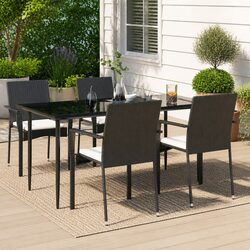 Outdoor Garden Dining Set 5 Piece Black Poly Rattan Patio Furniture Chairs Table