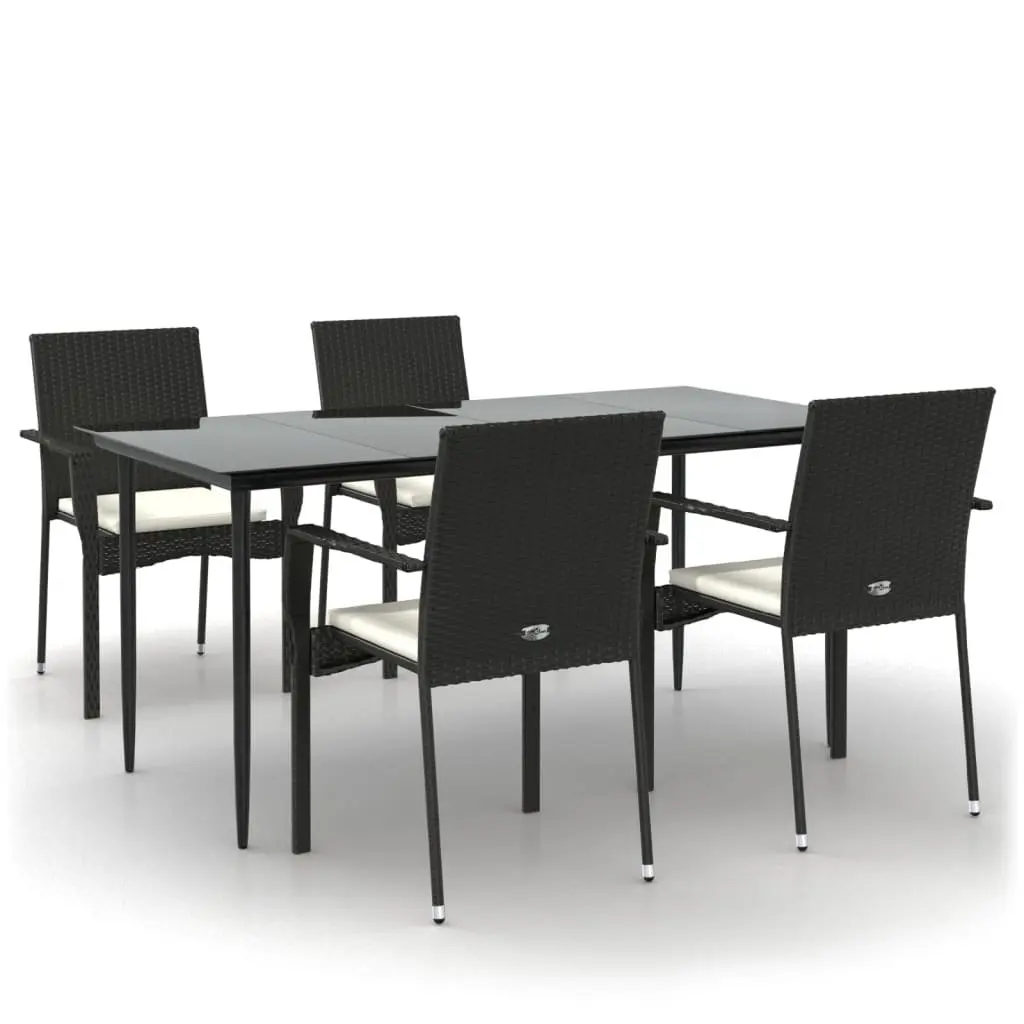 Outdoor Garden Dining Set Weather-resistant 5 Piece Black Poly Rattan Patio Furniture