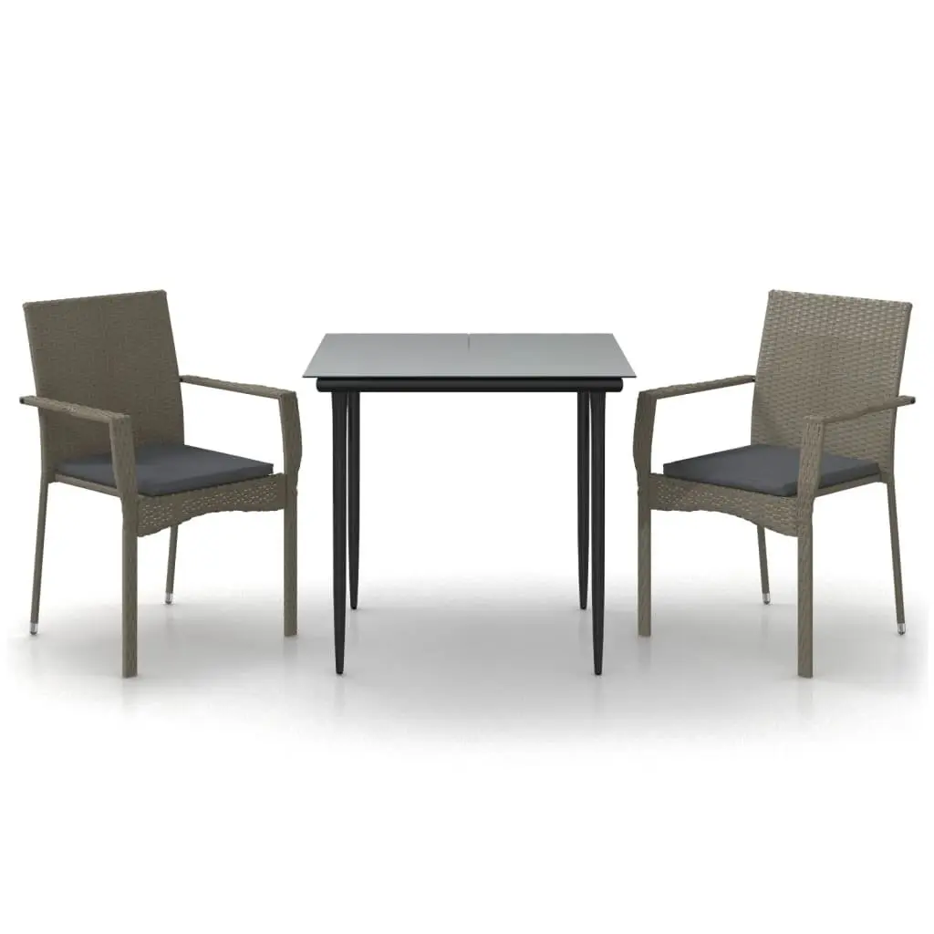 Garden Dining Set 3 Piece Outdoor Patio Furniture Grey PE Rattan Chairs Table