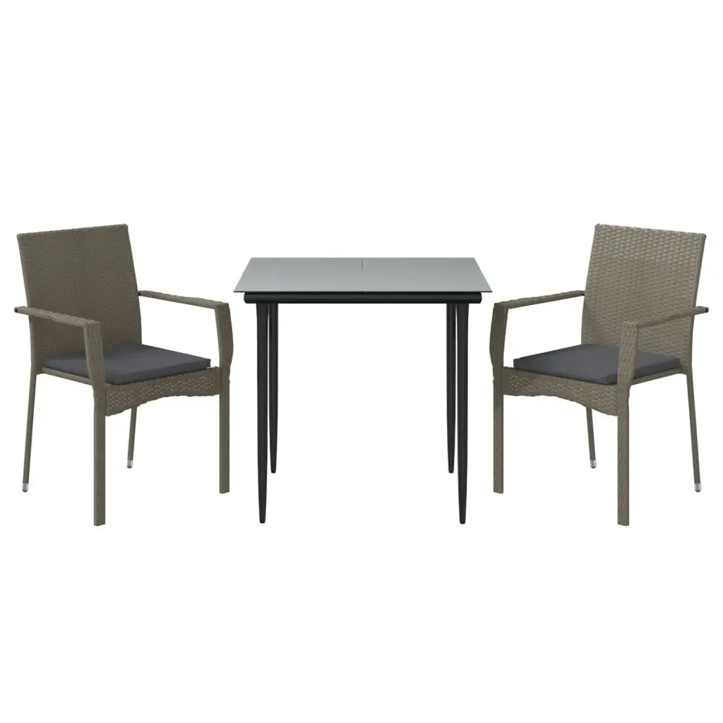 Garden Dining Set 3 Piece Outdoor Patio Furniture Grey PE Rattan Chairs Table