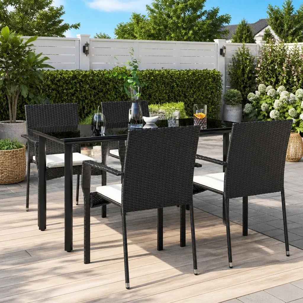 5 Piece Outdoor Dining Set Weather-Resistant Poly Rattan Chairs Table Black